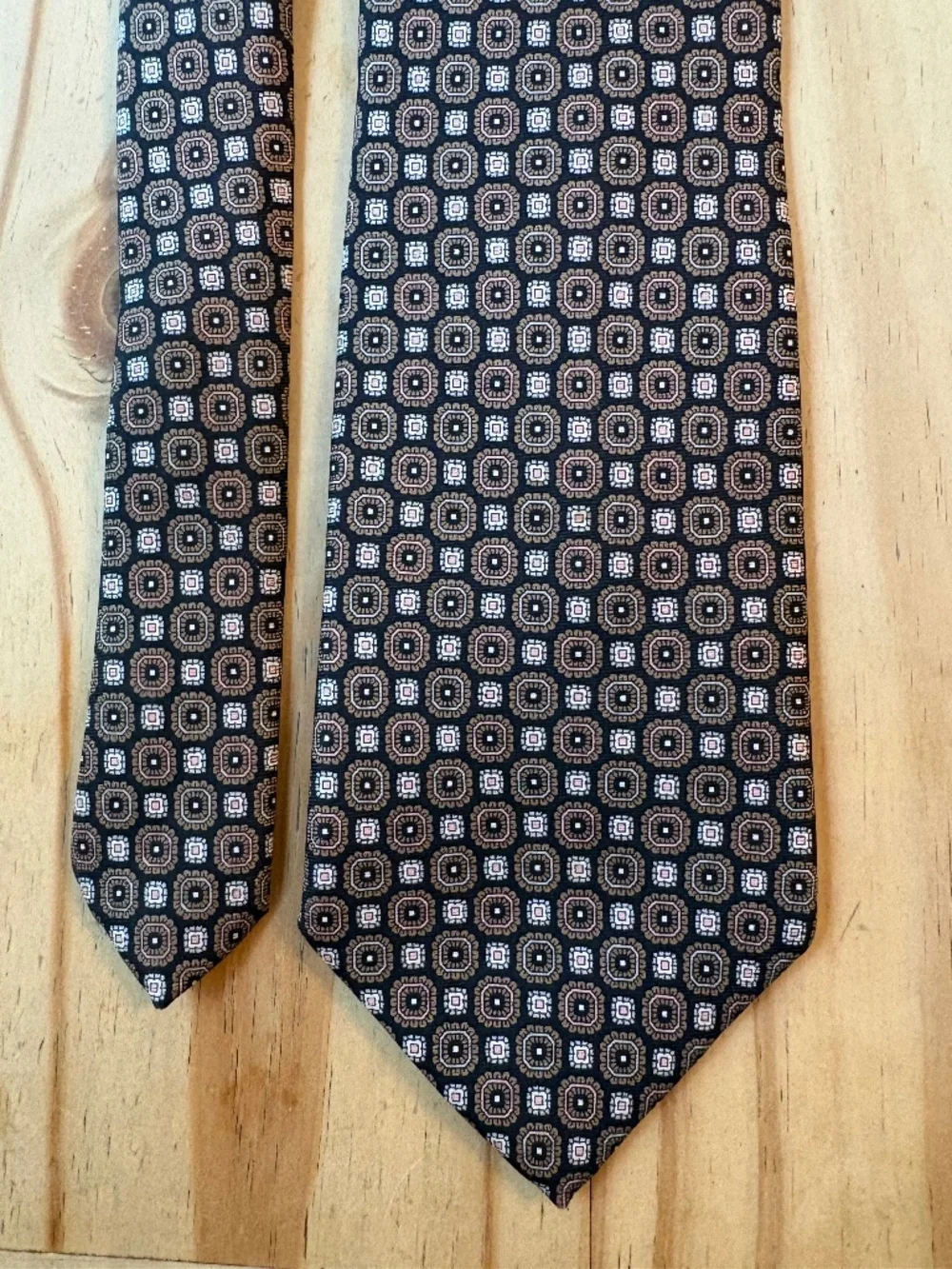 Vintage Mallory & Church London Silk Medallion Tie 3.5” Classic Navy Copper